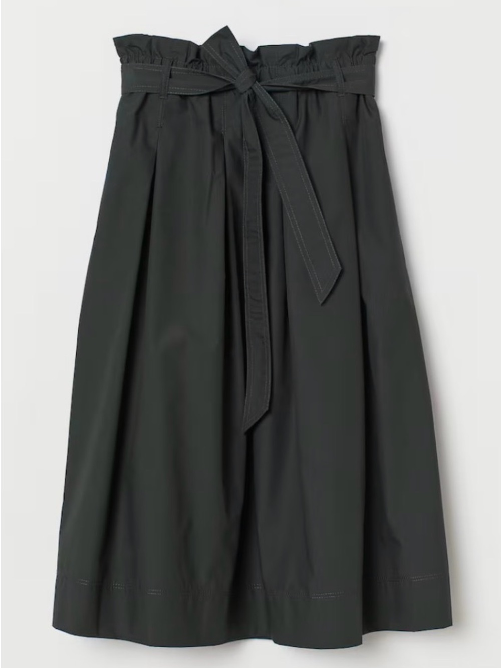 H&M Black Paperbag Waist A-Line Midi Skirt with Tie